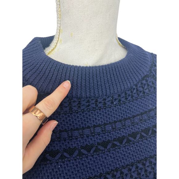 Jonathan Simkhai Tassel Fringe Knit Wool Sweater Black Blue Stripe - Picture 6 of 12